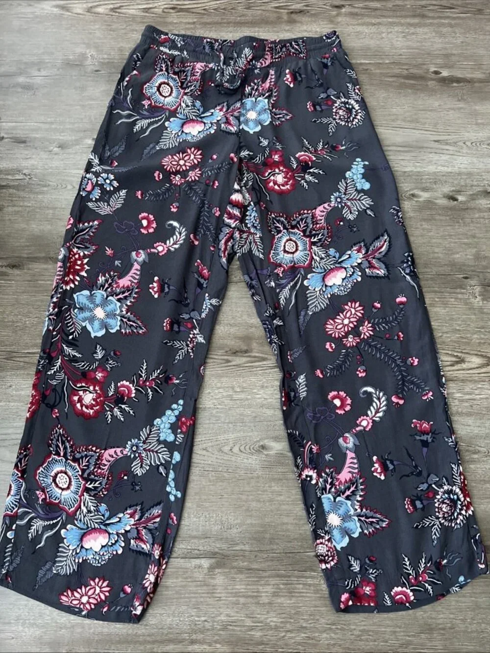 LOFT Drawstring Wide Leg Pants Purple Floral Full Length Womens Small